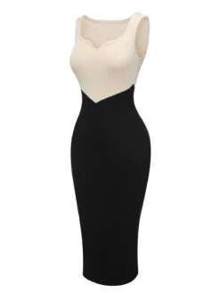 Black & White 1960s Sweetheart Neck Patchwork Knit Dress -Retro Pulse Shop SCHL004270 2