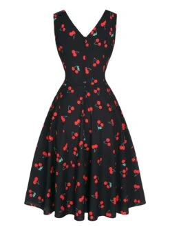 Black 1950s Cherry Sleeveless Dress -Retro Pulse Shop SCHL004271 3 compressed