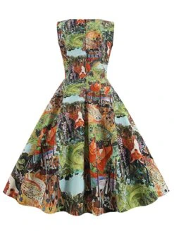 1950s Forest Animal Allover Printed Dress -Retro Pulse Shop SCHL004273 3