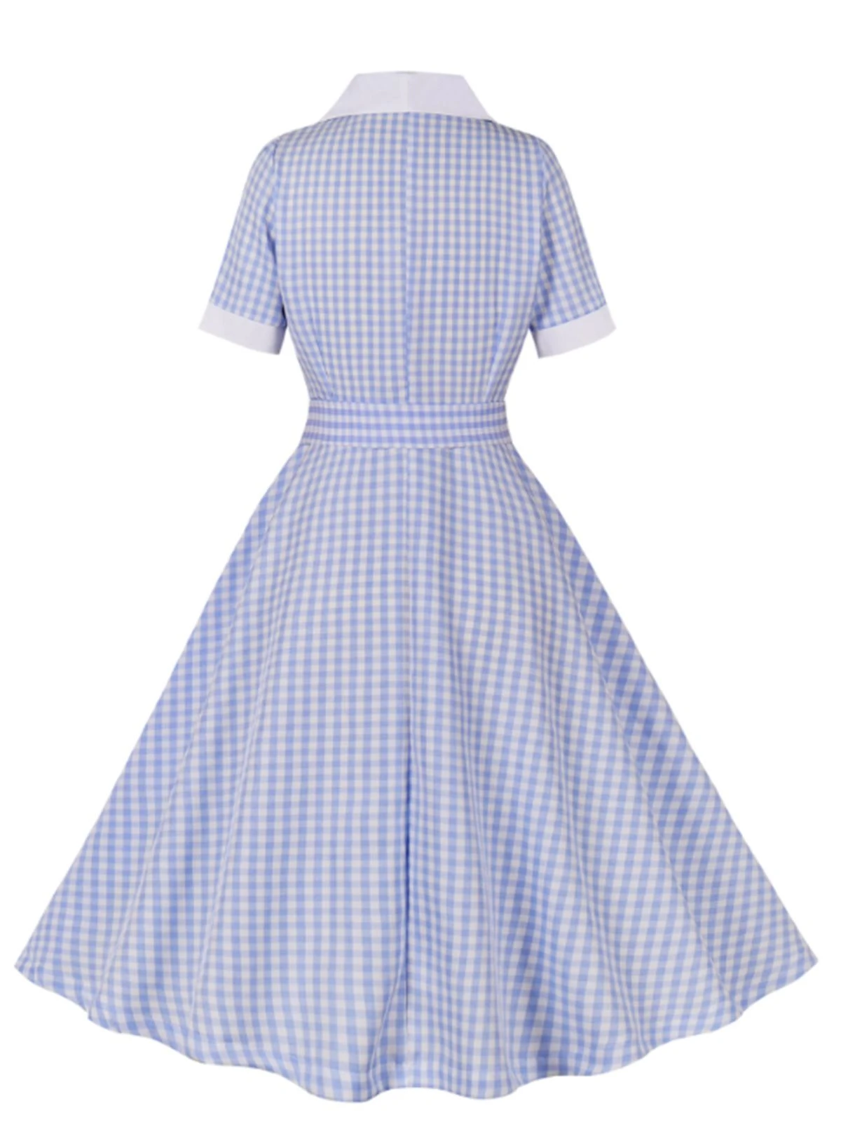 Light Blue 1950s Plaid Belt Lapel Dress 4 Light Blue 1950s Plaid Belt Lapel Dress - Image 2