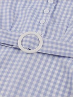 Light Blue 1950s Plaid Belt Lapel Dress 11 Light Blue 1950s Plaid Belt Lapel Dress -Retro Pulse Shop SCHL004275 1 5