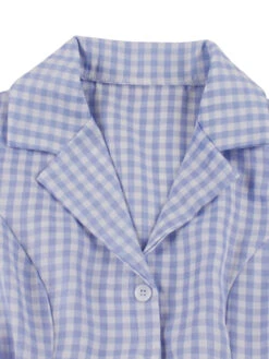 Light Blue 1940s Plaid Lapel Sleeveless Dress -Retro Pulse Shop SCHL004276 3