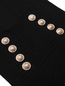 Black 1960s Solid V-Neck Buttons Dress -Retro Pulse Shop SCHL004281 4