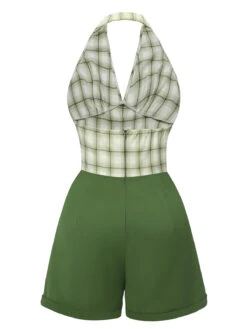 [Pre-Sale] Green 1950s Windowpane Plaid Halter Romper -Retro Pulse Shop SCHL004290 3