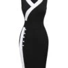 Black & White 1960s Button V-Neck Patchwork Dress -Retro Pulse Shop SCHL004291 1