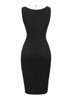 Black & White 1960s Button V-Neck Patchwork Dress -Retro Pulse Shop SCHL004291 3