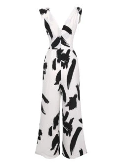 Black & White 1940s V-Neck Bohemian Jumpsuit -Retro Pulse Shop SCHL004307 3
