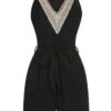 Black 1960s V-Neck Belted Romper -Retro Pulse Shop SCHL004310 1 compressed