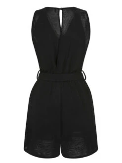 Black 1960s V-Neck Belted Romper -Retro Pulse Shop SCHL004310 3 compressed