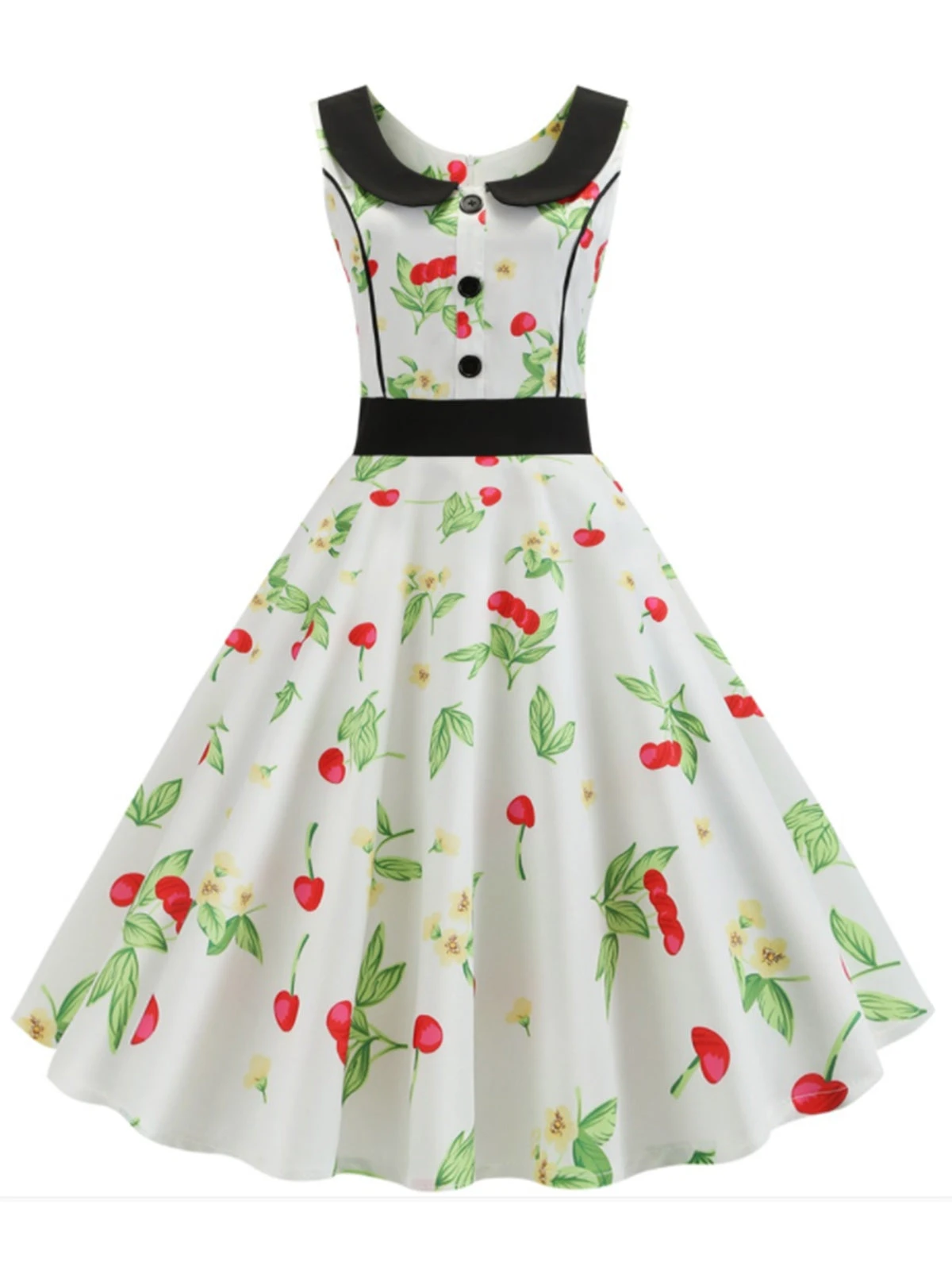 1950s Cherry Buttoned Sleeveless Dress 3 1950s Cherry Buttoned Sleeveless Dress