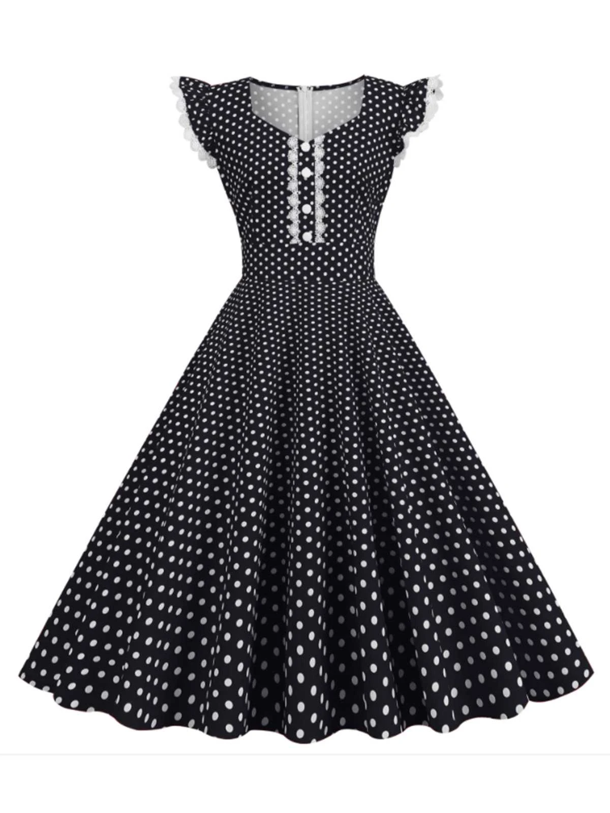 Black 1950s Polka Dots Ruffles Dress 3 Black 1950s Polka Dots Ruffles Dress