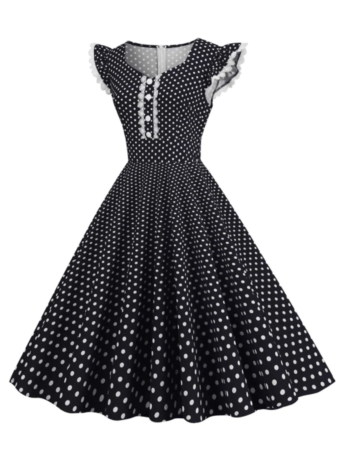 Black 1950s Polka Dots Ruffles Dress 4 Black 1950s Polka Dots Ruffles Dress - Image 2