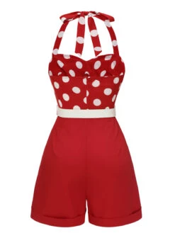 [Pre-Sale] Red 1950s Polka Dots Patchwork Halter Romper -Retro Pulse Shop SCHL004329 3