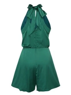 Dark Army Green 1950s Solid Satin Lace-Up Romper -Retro Pulse Shop SCHL004345 3