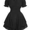 Black 1950s Off Shoulder Ruffle Sleeves Romper 2 Black 1950s Off Shoulder Ruffle Sleeves Romper -Retro Pulse Shop SCHL004346 1