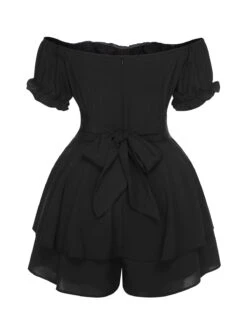Black 1950s Off Shoulder Ruffle Sleeves Romper -Retro Pulse Shop SCHL004346 3