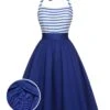 [Pre-Sale] Blue 1940s Striped Patchwork Halter Dress -Retro Pulse Shop SCHL004371 01