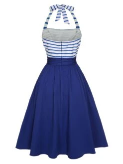 [Pre-Sale] Blue 1940s Striped Patchwork Halter Dress -Retro Pulse Shop SCHL004371 3