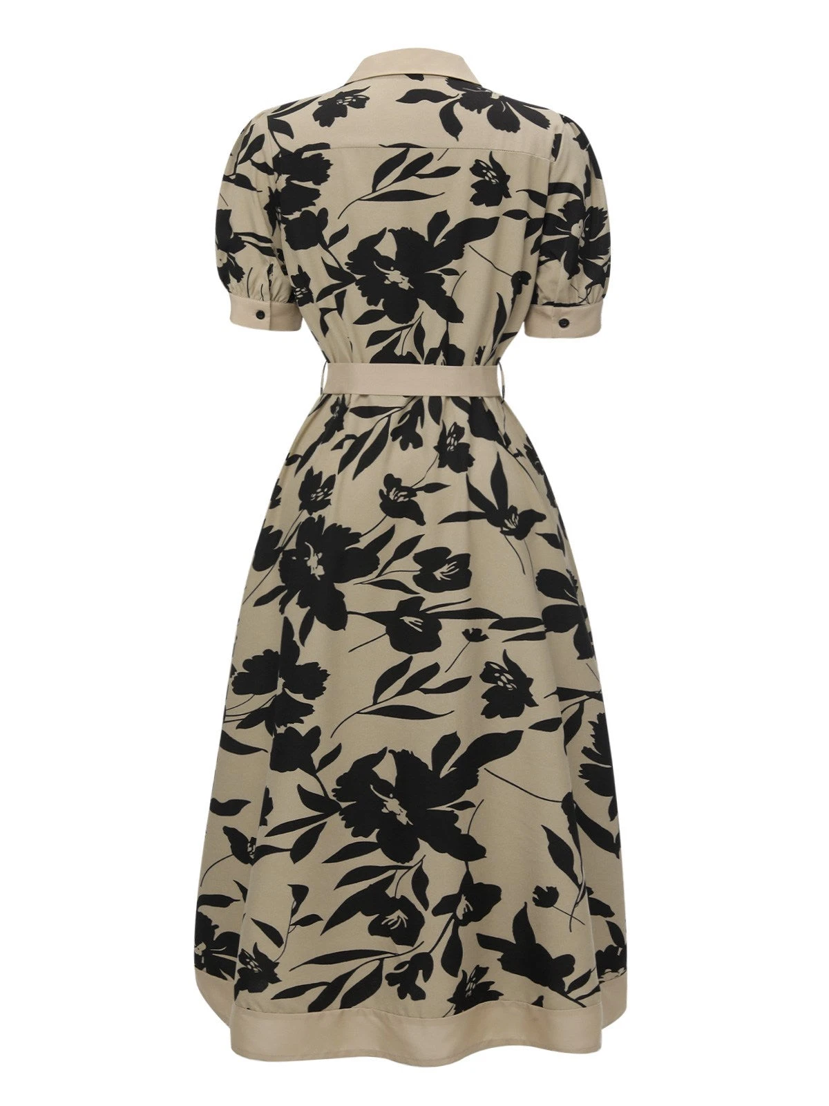 Beige 1940s Shirt-Collar Buttons Floral Printed Dress 4 Beige 1940s Shirt-Collar Buttons Floral Printed Dress - Image 2