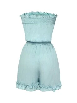 Blue 1950s Bandeau Ruffles Belted Romper -Retro Pulse Shop SCHL004389 3 compressed