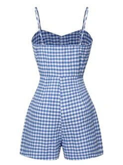 Blue 1960s Spaghetti Strap Plaids Romper -Retro Pulse Shop SCHL004393 3 compressed