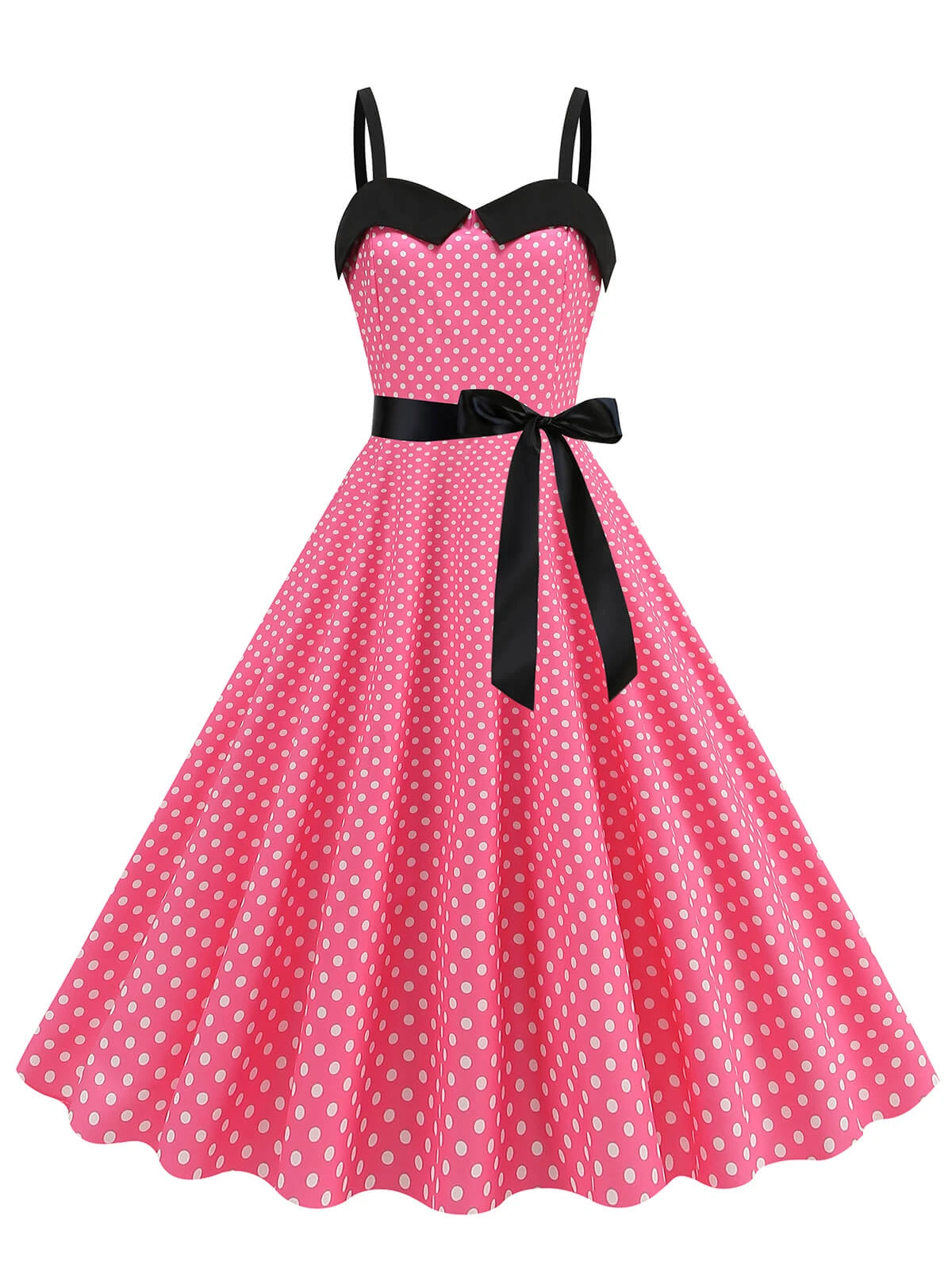 1950s Polka Dots Patchwork Ribbon Strap Dress 3 1950s Polka Dots Patchwork Ribbon Strap Dress