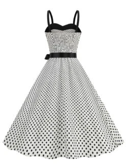 1950s Polka Dots Patchwork Ribbon Strap Dress 15 1950s Polka Dots Patchwork Ribbon Strap Dress -Retro Pulse Shop SCHL004400 W 1