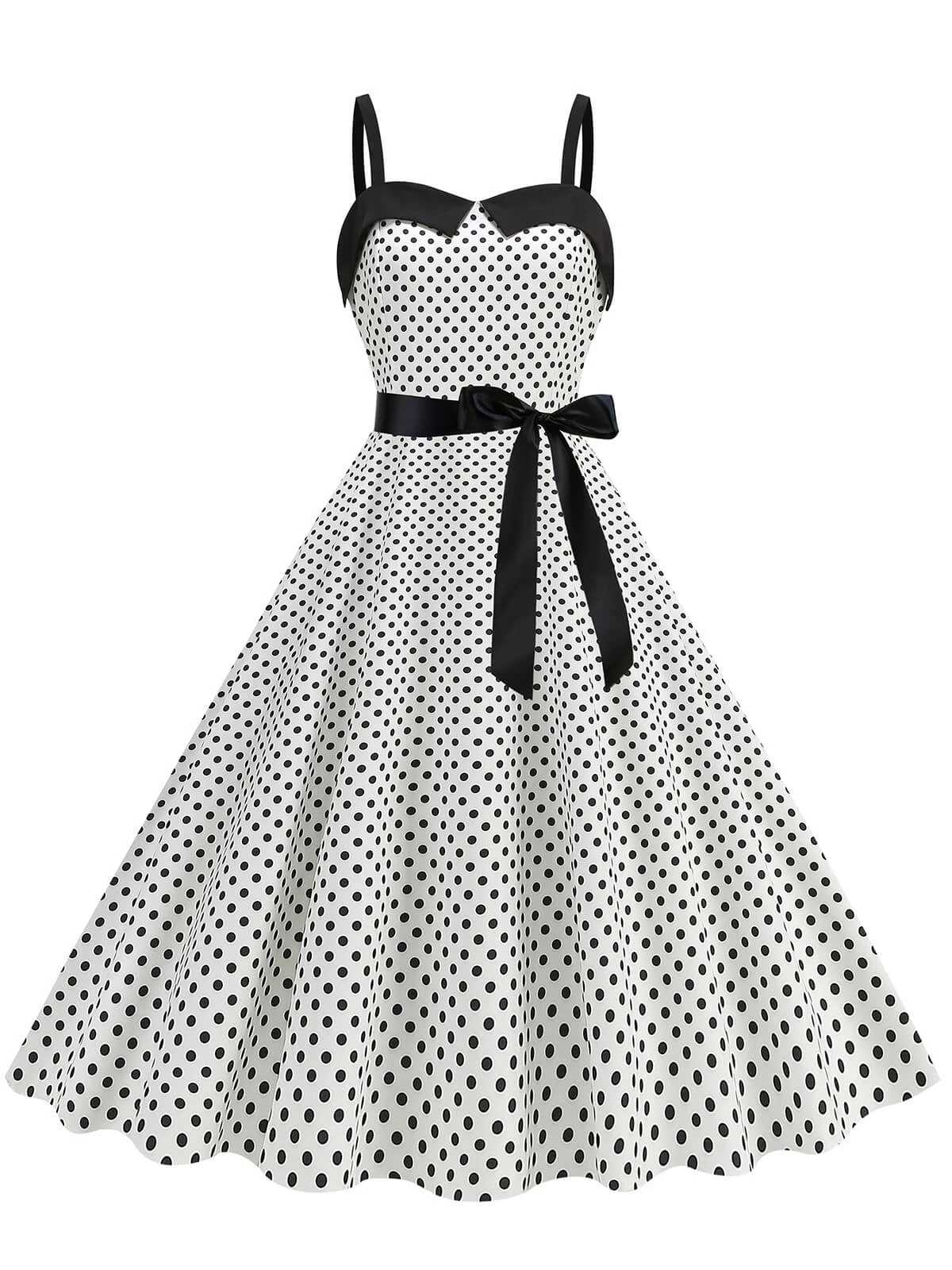 1950s Polka Dots Patchwork Ribbon Strap Dress 7 1950s Polka Dots Patchwork Ribbon Strap Dress - Image 5