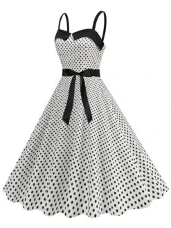 1950s Polka Dots Patchwork Ribbon Strap Dress 16 1950s Polka Dots Patchwork Ribbon Strap Dress -Retro Pulse Shop SCHL004400 W 3