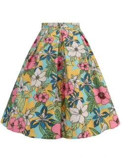 Retro 1950s Floral Print Bow Skirt -Retro Pulse Shop SCHL004403 PAT 2