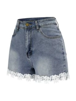 Blue 1930s Eyelash Lace Denim Shorts -Retro Pulse Shop SCHL004419 2 compressed