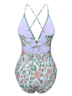 Green 1950s Floral Spaghetti Strap Swimsuit -Retro Pulse Shop SCHL004420 SCXL000535 3