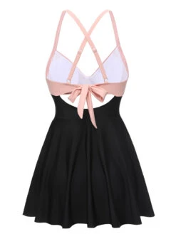 Pink & Black 1940s Front Cutout Strap Swimsuit -Retro Pulse Shop SCHL004425 3