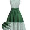 [Pre-Sale] Green 1940s Spaghetti Strap Stripes Patchwork Belted Dress -Retro Pulse Shop SCHL004428 01 compressed