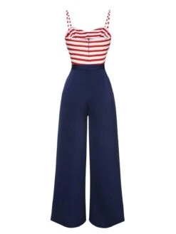 [Pre-Sale] Dark Blue 1930s Spaghetti Strap Stripes Jumpsuit -Retro Pulse Shop SCHL004431 3 compressed