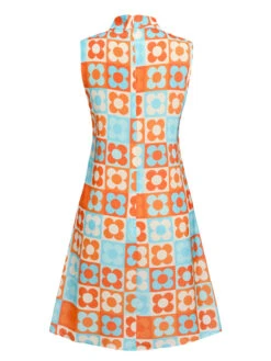 [Pre-Sale] Orange & Blue 1960s Floral Stand Collar Dress -Retro Pulse Shop SCHL004437 3