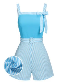 [Pre-Sale] Light Blue 1940s Stripe Wide Straps Romper