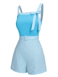 [Pre-Sale] Light Blue 1940s Stripe Wide Straps Romper -Retro Pulse Shop SCHL004439 2