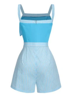 [Pre-Sale] Light Blue 1940s Stripe Wide Straps Romper -Retro Pulse Shop SCHL004439 3