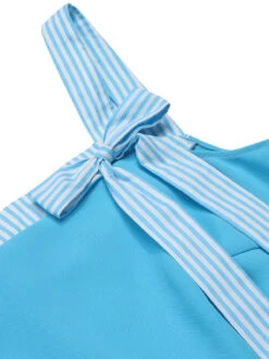 [Pre-Sale] Light Blue 1940s Stripe Wide Straps Romper -Retro Pulse Shop SCHL004439 4