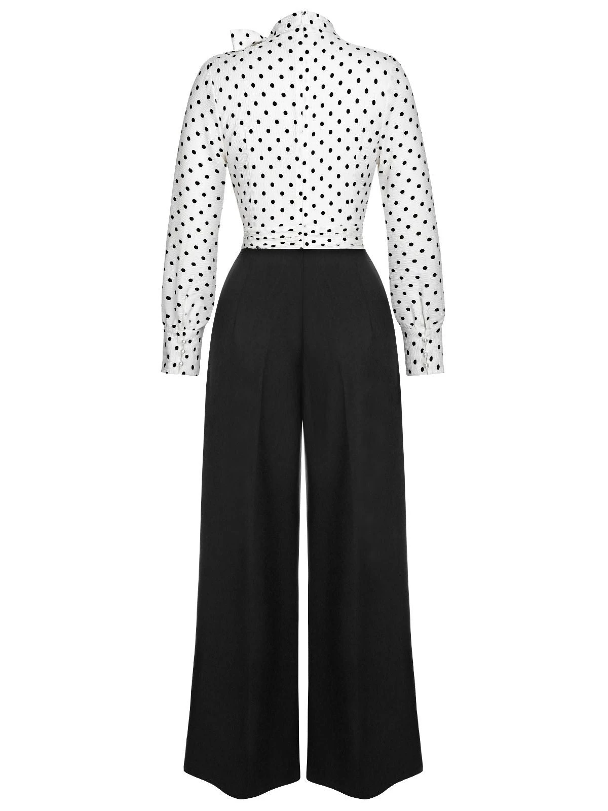Black & White 1930s Polka Dots Tie Neck Jumpsuit 6 Black & White 1930s Polka Dots Tie Neck Jumpsuit - Image 4