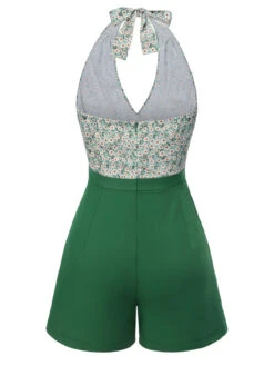 [Pre-Sale] Green 1950s Daisy Patchwork Halter Romper -Retro Pulse Shop SCHL004453 3