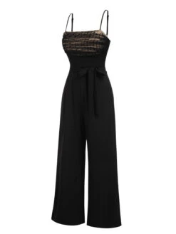 [Pre-Sale] Black 1930s Polka Dots Mesh Spaghetti Straps Jumpsuit -Retro Pulse Shop SCHL004457 2