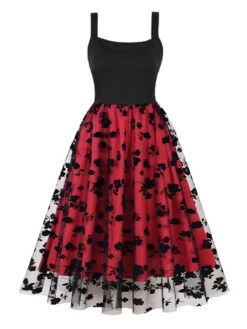 1950s Floral Flocked Mesh Swing Dress 14 1950s Floral Flocked Mesh Swing Dress -Retro Pulse Shop SCHL004467 TR 1