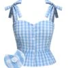 [Pre-Sale] Blue 1960s Straps Plaid Ruffled Hem Tops -Retro Pulse Shop SCHL004474 01