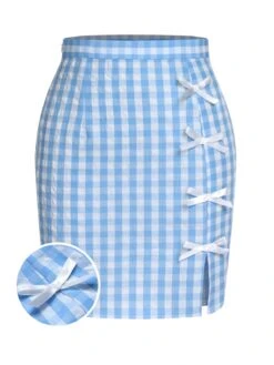 [Pre-Sale] Blue 1960s Plaid BowKnot Skirts