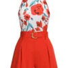2PCS 1950s Floral Crewl Halter Top & Shorts With Belt -Retro Pulse Shop SCHL004491 1