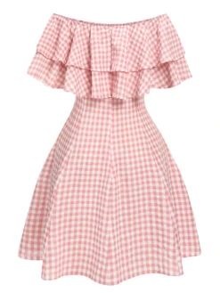 Pink 1950s Plaid Off-Shoulder Dress 8 Pink 1950s Plaid Off-Shoulder Dress -Retro Pulse Shop SCHL004517 3