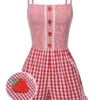 [Pre-Sale] Red 1950s Strawberry Plaid Suspender Romper -Retro Pulse Shop SCHL004519 01