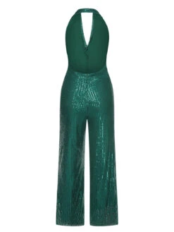 Dark Green 1930s Cowl Neck Sequined Jumpsuit -Retro Pulse Shop SCHL004535 3